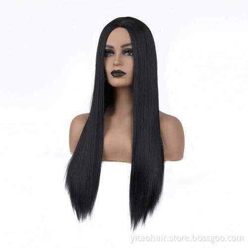 Hot Sale Long Straight Black Wig Heat Resistant Synthetic Wig Natural Hair Wig for Black Women 26 inches